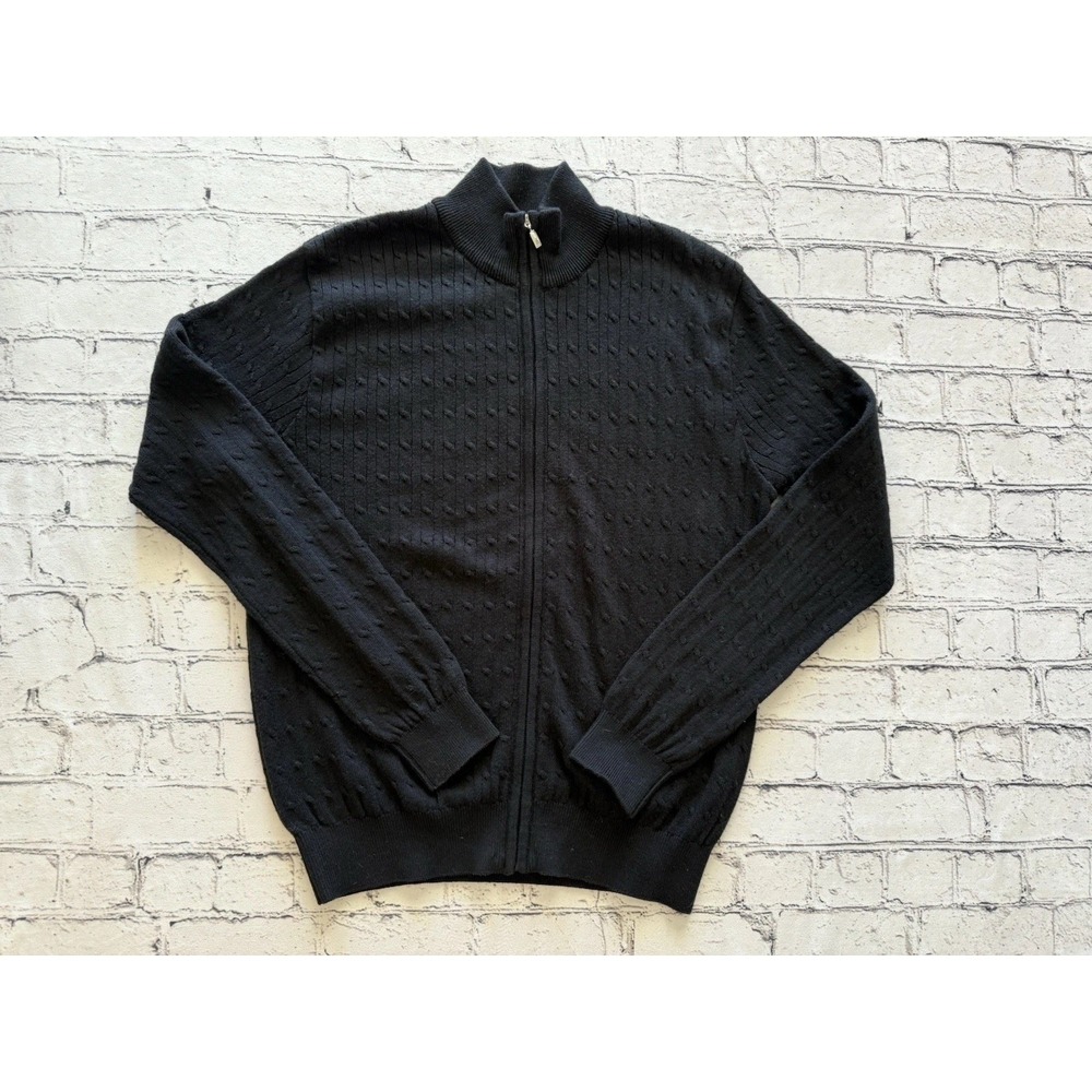 Astra Classic Womens Black Cotton Cable Knit Full Zip Cardigan Sweater Medium - Picture 14 of 16
